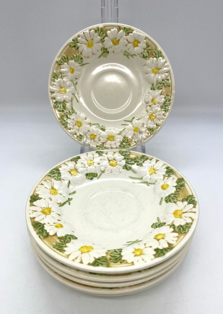 Vintage Metlox Sculptured Daisy Poppytrail Set of 6 Saucers 6.25" California